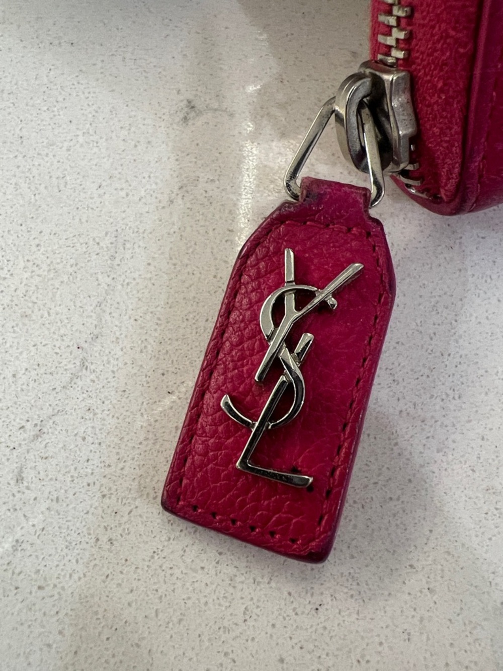 Saint Laurent Fuchsia Zip Wallet with YSL Charm - Picture 2 of 15